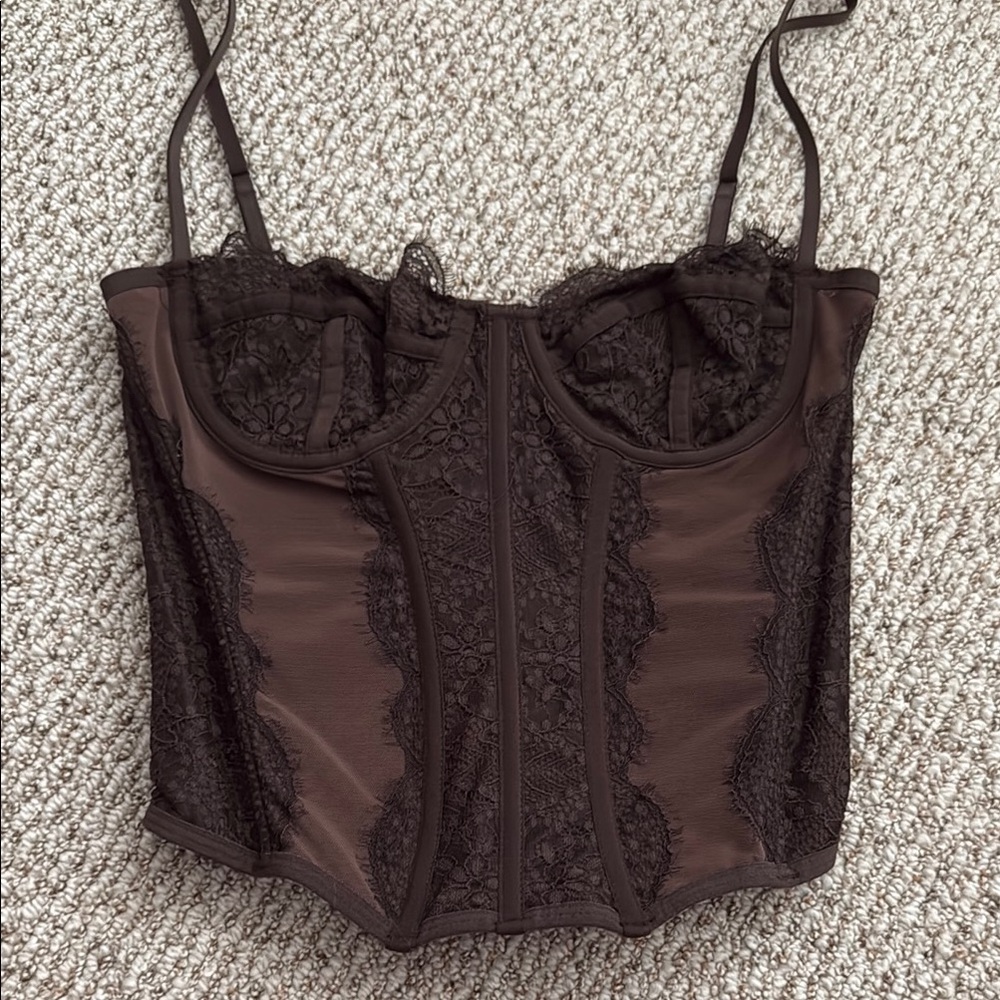 Urban Outfitters Brown Lace Corset Top